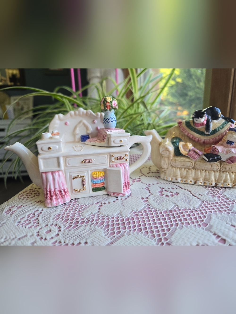 Vintage 1995 Cardinal Inc. Novelty Teapot Set - Sofa & Vanity - Philippines 🩷🩷 - Picture 3 of 14